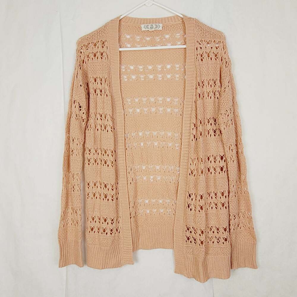 Pink Rose pink open knit crocheted cardigan Size Small Boho Cottagecore Dainty